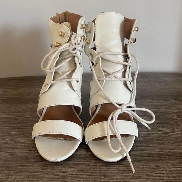 Qupid women’s white lace up peep toe bootie sandals size 7.5 - Picture 2 of 8